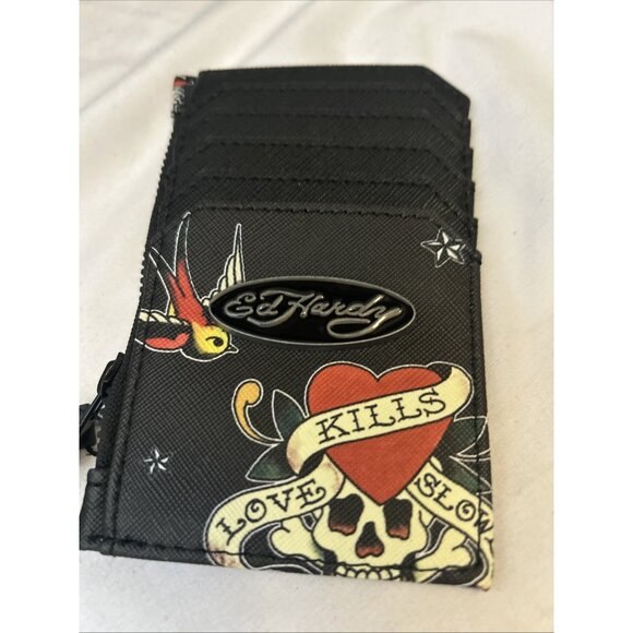 ED HARDY ID CARD CASE Coin Bag W/zipper Tattoo Colorful Love Kills Slow Try - Picture 3 of 10